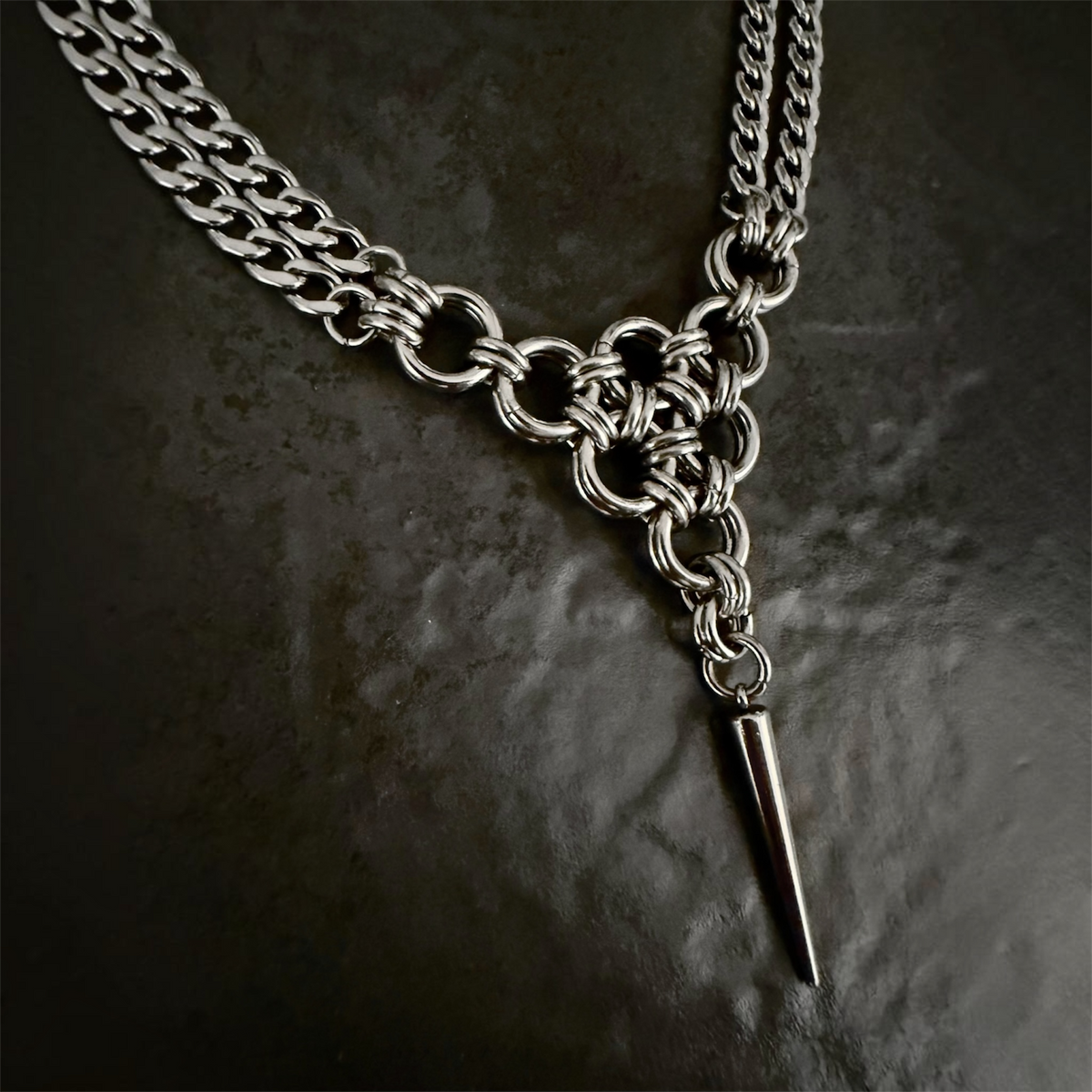 SAVAGE – Dual-Chain Chainmaille Spike Statement Necklace