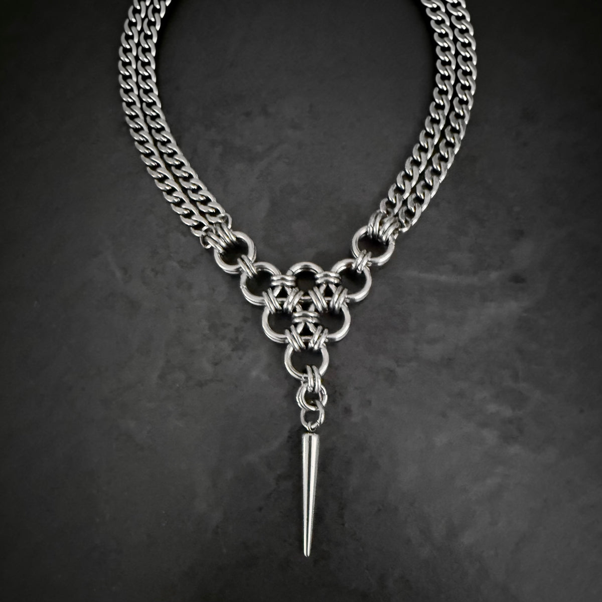 SAVAGE – Dual-Chain Chainmaille Spike Statement Necklace⁠
