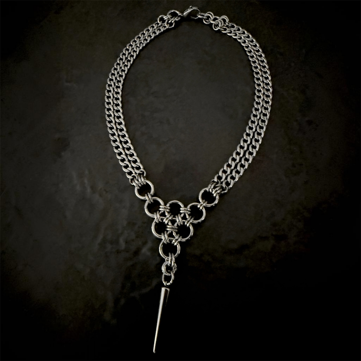 SAVAGE – Dual-Chain Chainmaille Spike Statement Necklace⁠