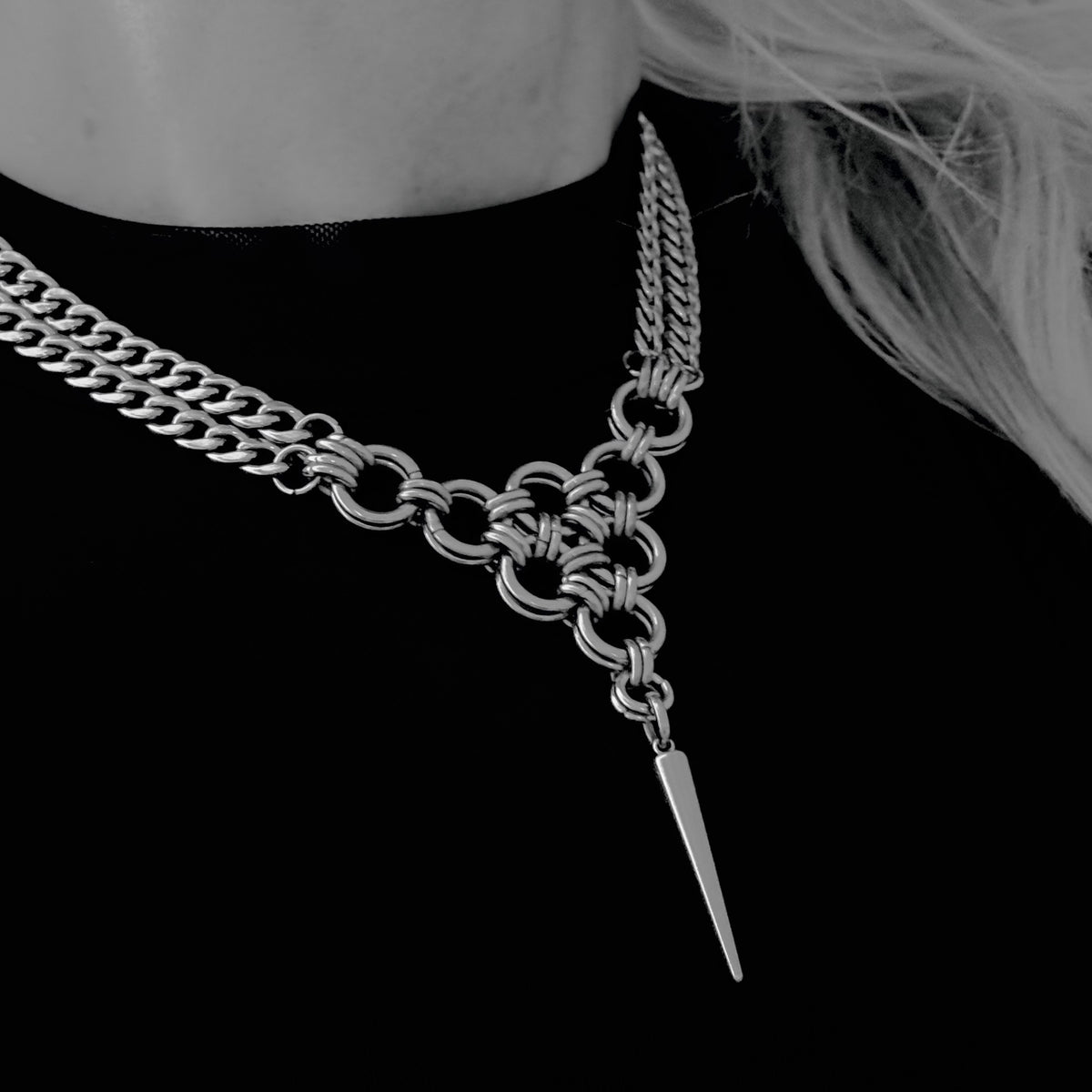 SAVAGE – Dual-Chain Chainmaille Spike Statement Necklace⁠